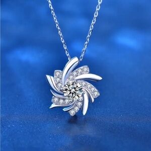 925Silver Certified 1CT Excellent Cut Windmill Moissanite Pendant+Necklace Women